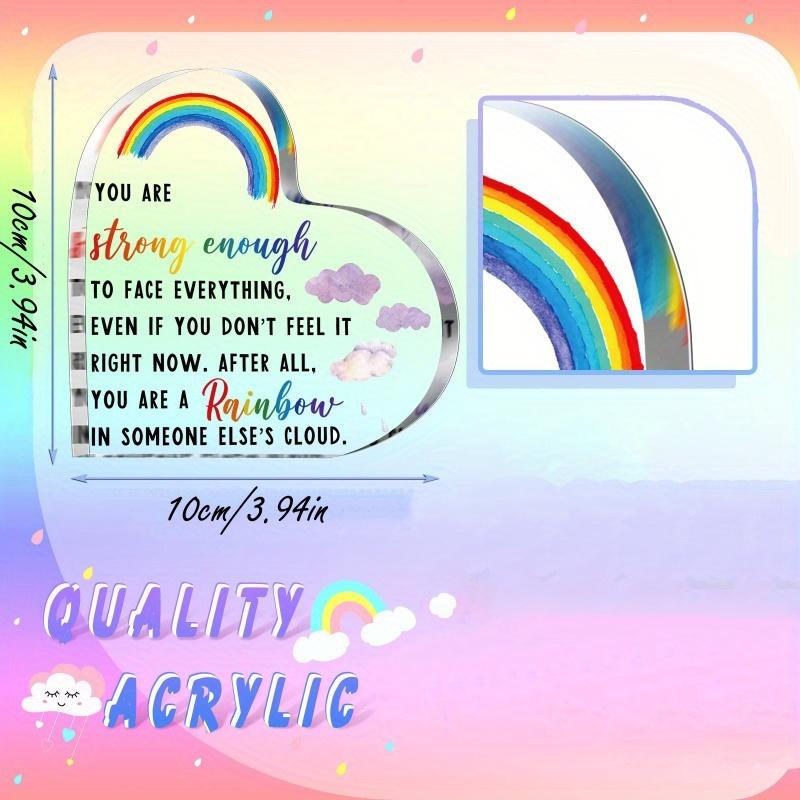 2D flache herzförmige Regenbogen-Acryl-Schreibtischdekoration, inspirierende Botschaft, geeignet für Wanddekoration, Veranda, Zimmer, Villa, Akzente Zuhause, Flur