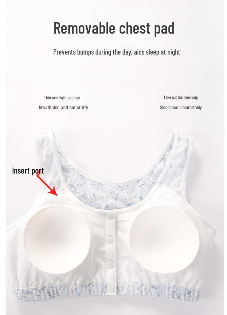 Cotton Front-Fastening Wire-Free Sleep Bra for Mature Women