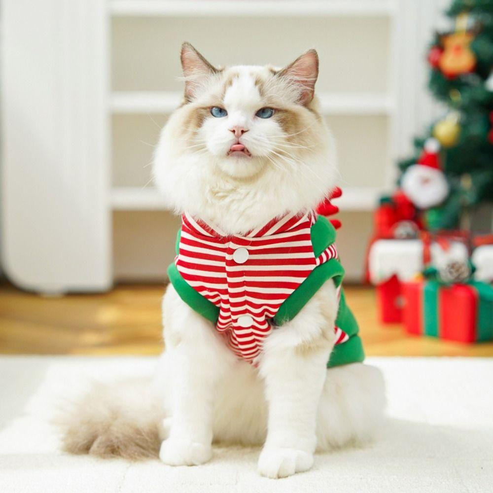 Striped Dog Christmas Clothing Breathable Warm Cats Christmas Coats Elk Pocket Comfortable Pet Dress Up Costume