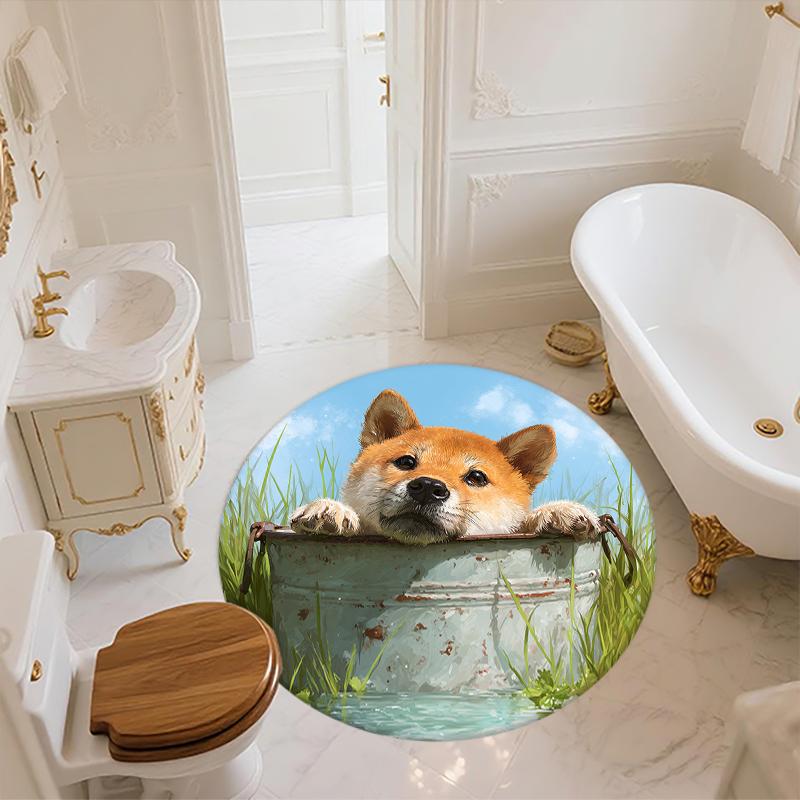 Cute Shiba Inu pattern round rug,Carpet Rug for Living Room Bedroom Playroom ,Non-slip Floor Mat,Holiday Gifts and Birthday Gifts.