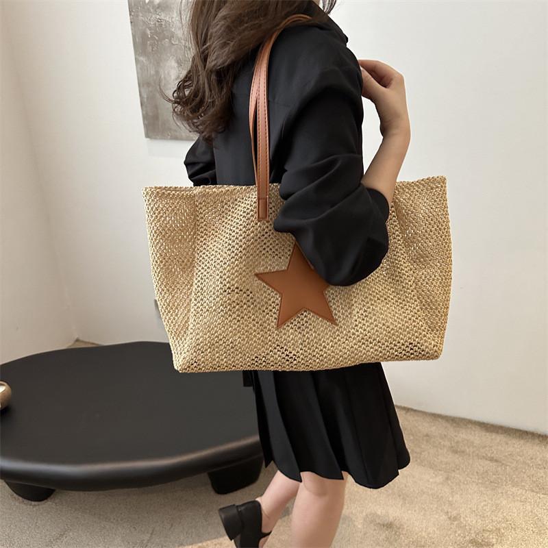 Chic Urban Simple Style Woven Tote Bag Vintage Fashion Summer 2024 Large Capacity