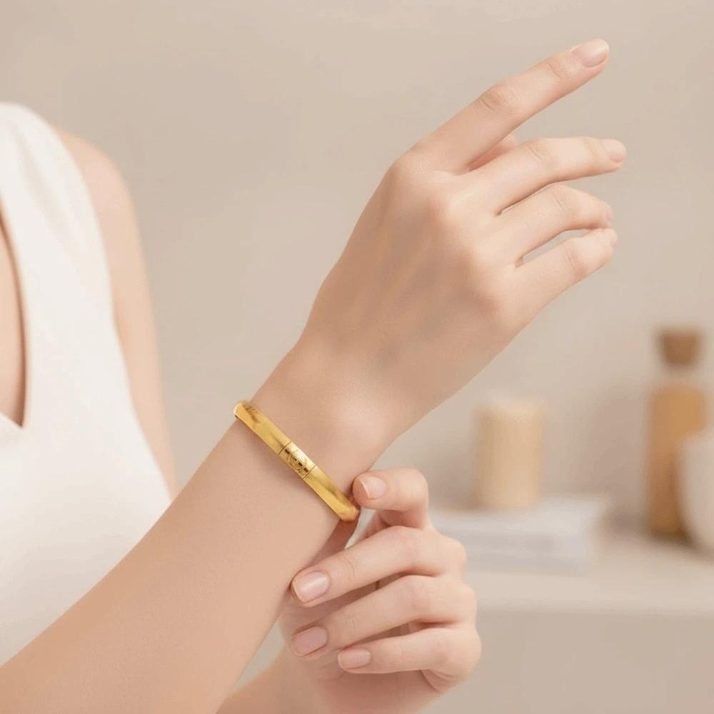 Waterproof Opening Brushed Bangle with Ripple Pattern Silver Wrist Circle Cat's Eye Bracelet Women