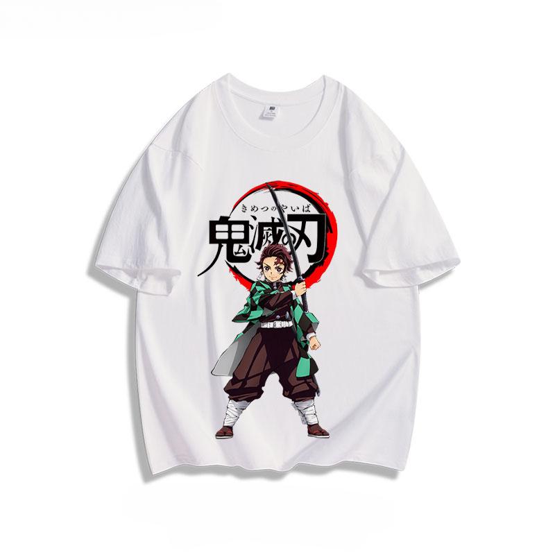 Popular anime demon slayer print 100% pure cotton short sleeved summer men's outdoor casual fashion comfortable streetwear