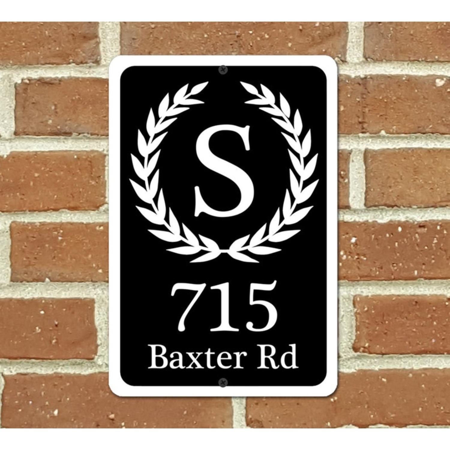 

Personalized 8x12 Aluminum Address Sign Custom Last Name Laurel Wreath Plaque New Home Gift чёрный