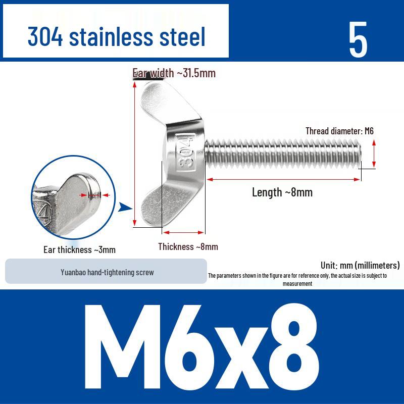 304 Stainless Steel Butterfly Weld Screw Yuanbao Hand-Tight Horn Bolt M3-M16