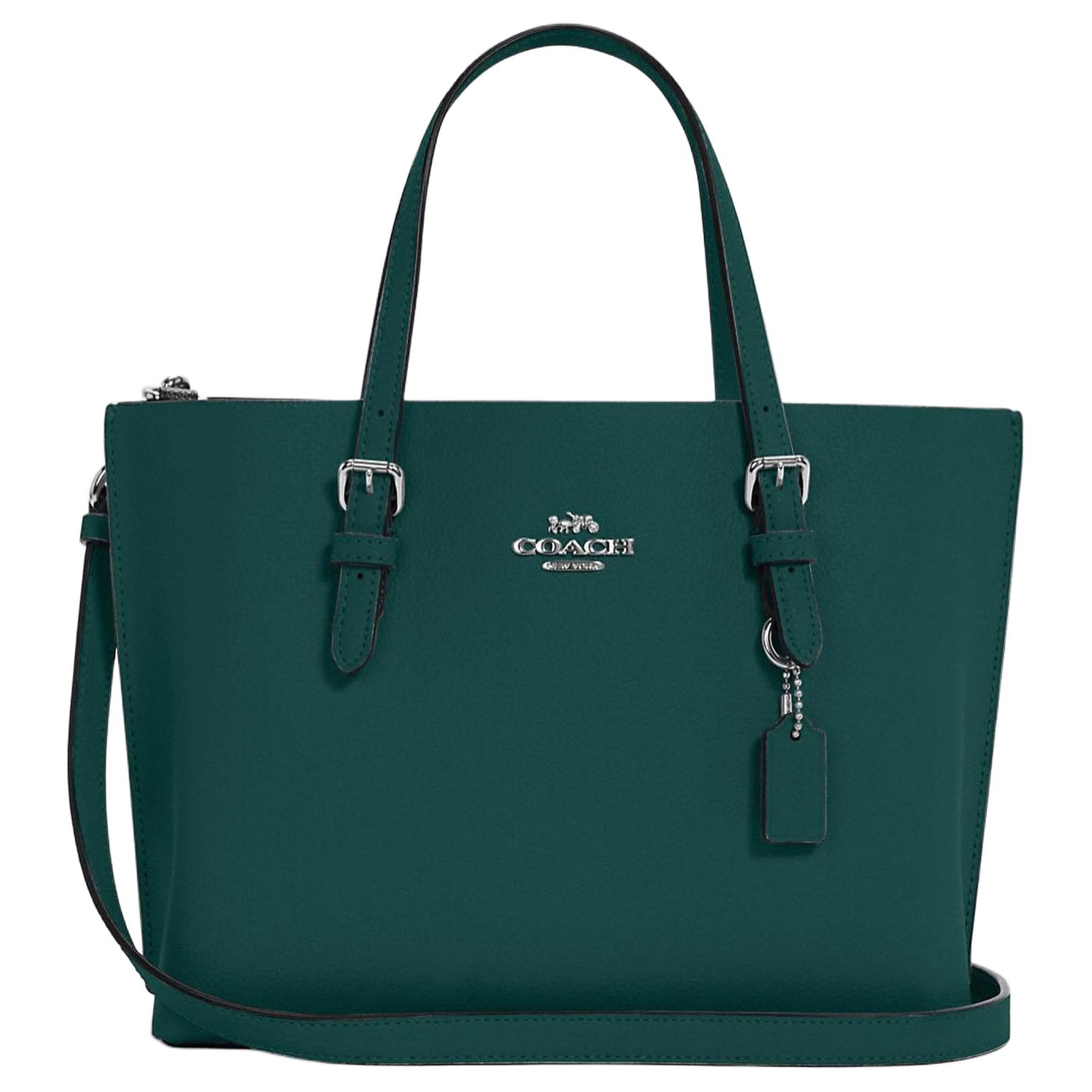 

Coach Mollie Reversible Striped Leather Tote Bag Women tote bags Dark-Green C4084-QBFOR Basic Set (Bag+Dust Bag)