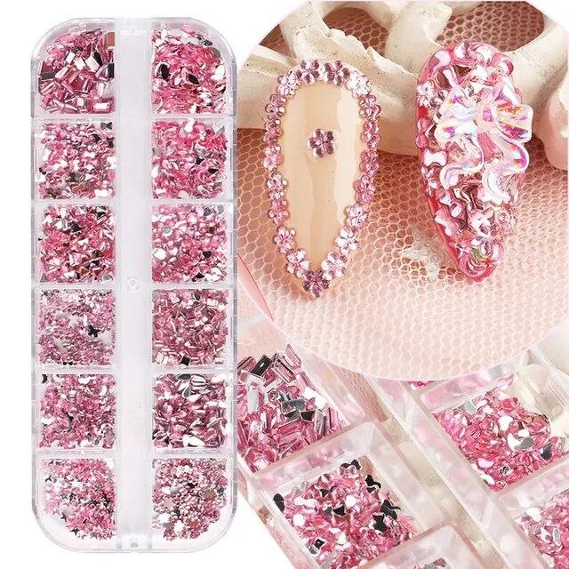 12 Grid Nails Art Rhinestone Kinds of Shapes Stones Resin Glitter 3Dgems DIY Manicure Decoration Nail Supplies for Professionals