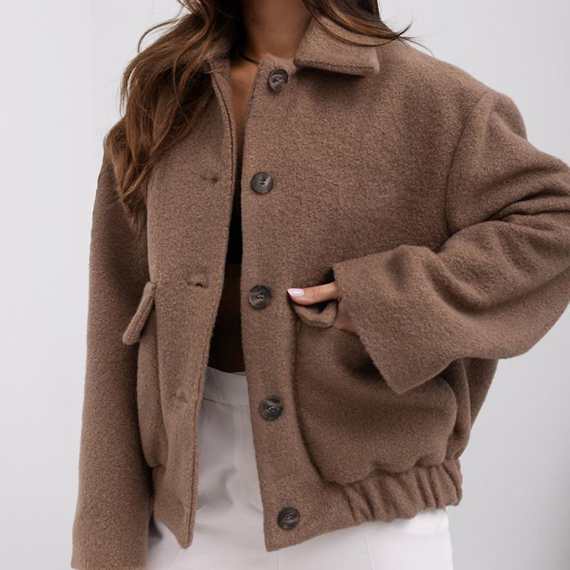 

Женская зимняя теплая куртка-пальто из шерсти с длинным рукавом, лацканами и большим карманом, однотонная, верхняя одежда XXL