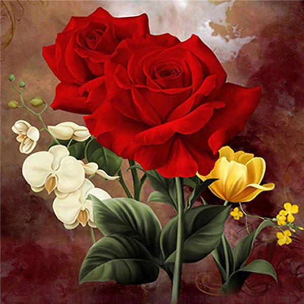 huacan Bricolage Mosaïque de broderie diamant 5D Peinture de fleurs Rose Point de croix Décoration de maison