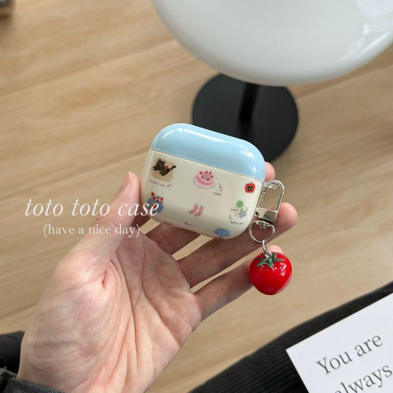 

to Apple 2 Generation Bluetooth Earbuds Case Airpods3 Generation Three-Dimensional Tomato Pendant Airpodspro2 Drop-Resistant Protective Cover Cat Apple Airpods 3 Shell + stereo red tomato pendant
