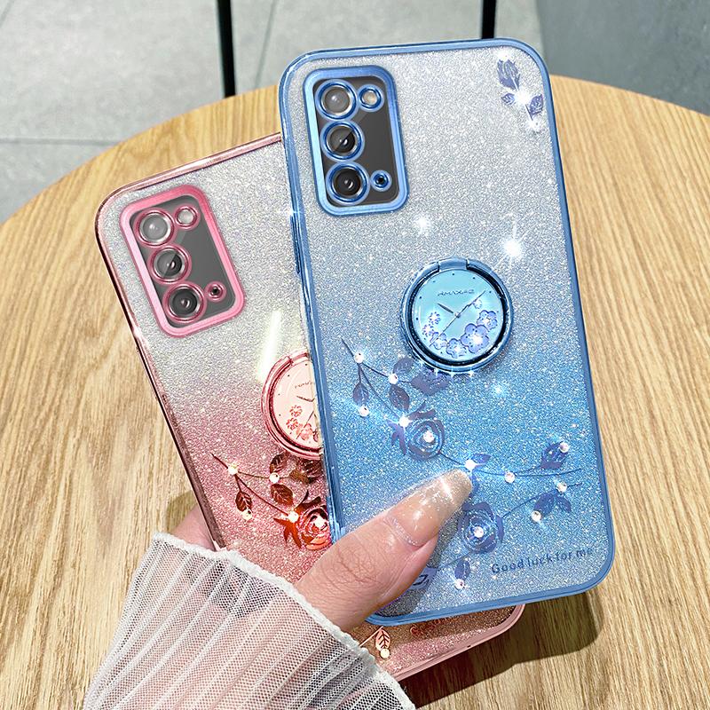 KADEM Flower Pattern Phone Case for Samsung Galaxy A31 Glitter Gradient Soft TPU Cover with Ring Kickstand