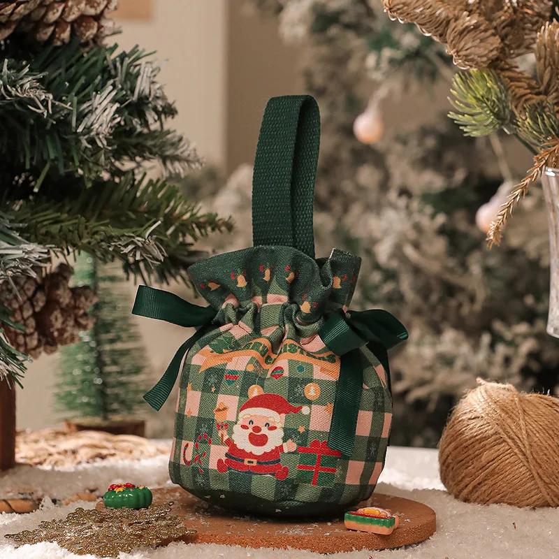 Handheld Christmas Eve Apples Gift Box Portable Canvas Christmas Gift Apples Candy Drawstring Bag for Christmas New Year Party