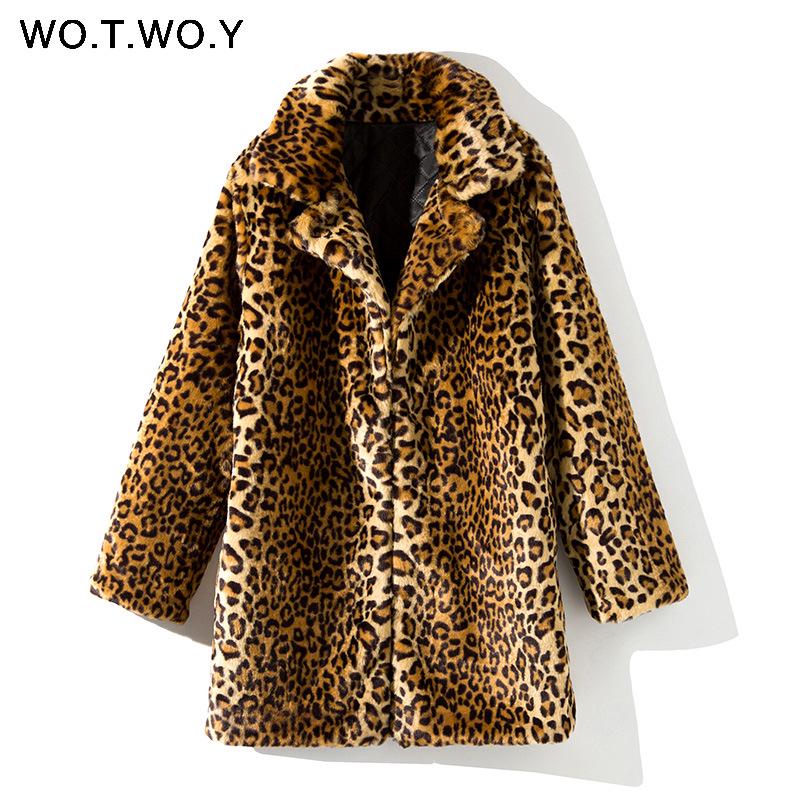 

Women s 2021 Versatile Leopard Print Faux Fur Coat with Suit Collar M леопард друку кольору