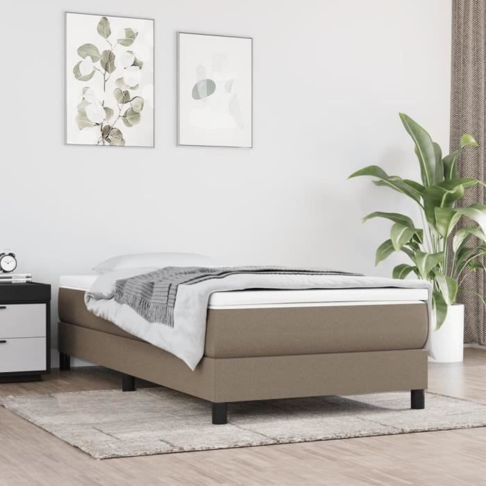 3144057 vidaXL Lit à sommier tapissier avec matelas Taupe 100x200 cm Tissu