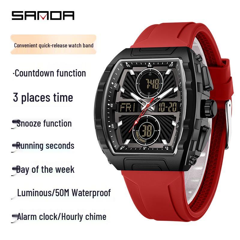 Sanda Men s Luminous Waterproof Electronic Watch with Snooze  3 Time Zones - Casual Fashion