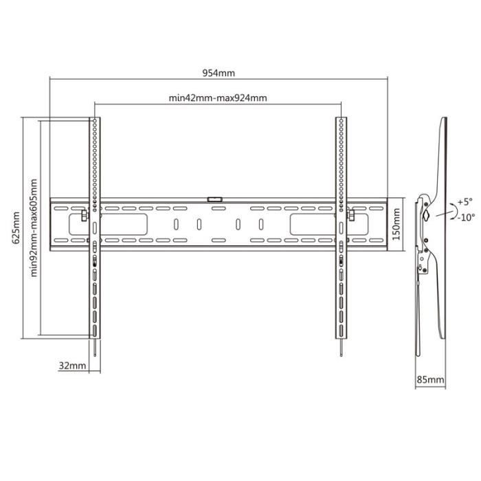 Support Mural Fixe Pour Téléviseur Inclinable 75kg Maximum Vesa 900-600 Jusqu'à 100 Pouces Couleur Noir