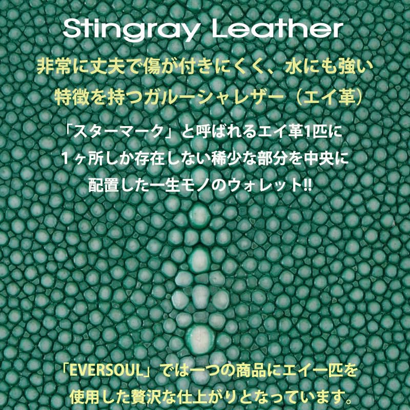 [EVERSOUL] wallet stingray leather short wallet stingray genuine leather Garusha leather cowhide short wallet coin purse card holder unisex green