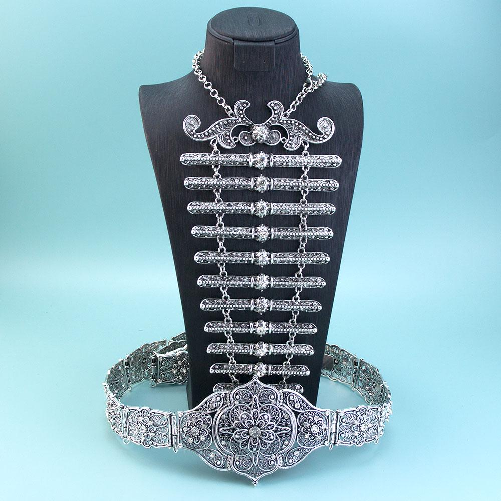 Ретро Серебряный Цвет Кавказский Женский Пояс Нагрудник Свадебные Ювелирные Наборы Славянский Турецкий Пояс для Платья Поясная Цепочка Регулируемый