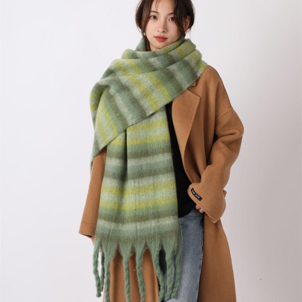 Mohair Plaid Wool Scarf Plush Long Shawl Elegant Winter Cashmere Scarves  Autumn Winter