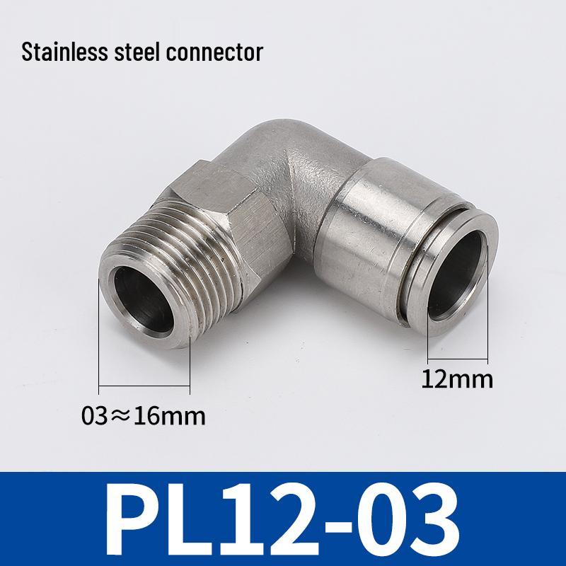 304 Stainless Steel Threaded Pneumatic Air Hose Quick Connect Fitting, PC/PL Options: 8-02, 4-M5, 6-01, 10-03.