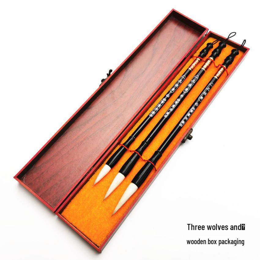 Three-Piece Calligraphy Brush Set: Student Practice, Wolf Hair Mix, Gift Box