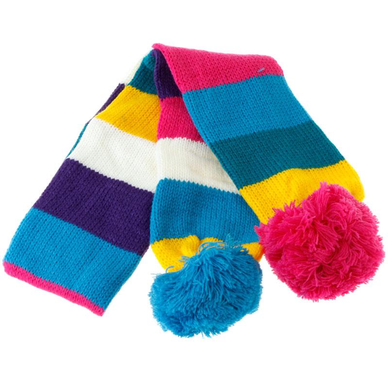 Colorful Strips Scarf with Two Rose & Blue Balls