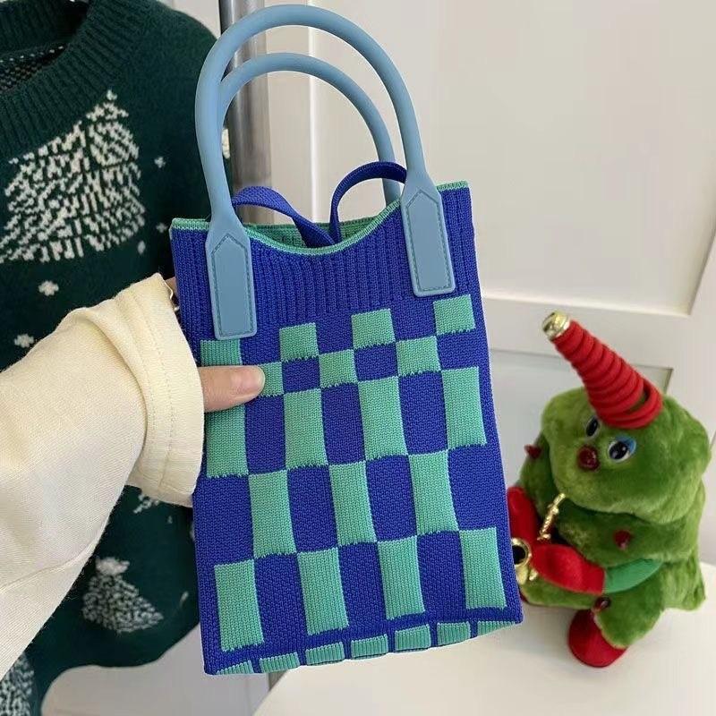 Sommer Damen Niedliche Mini-Tasche Vielseitige Mode Handytasche Cartoon Gestrickte Handtasche Umhängetasche Umhängetasche
