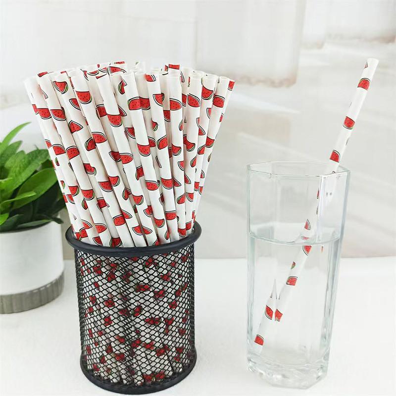 Degradable Paper Straws With Fruit Design For Summer Parties And Beverage Accessories