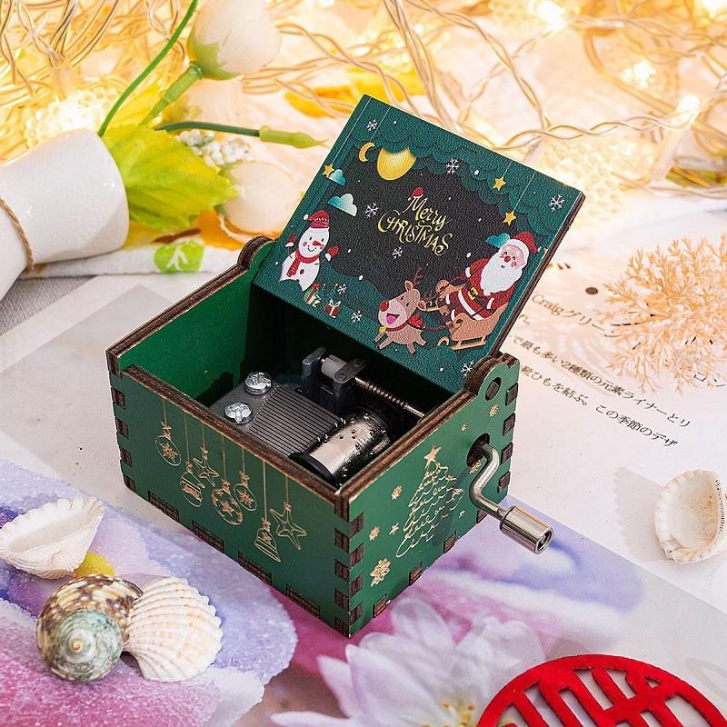 Music Box Wood Hand Shaker Christmas Theme Painted Children's Toys Father Christmas's Gifts 9.5cm* 6cm*5cm
