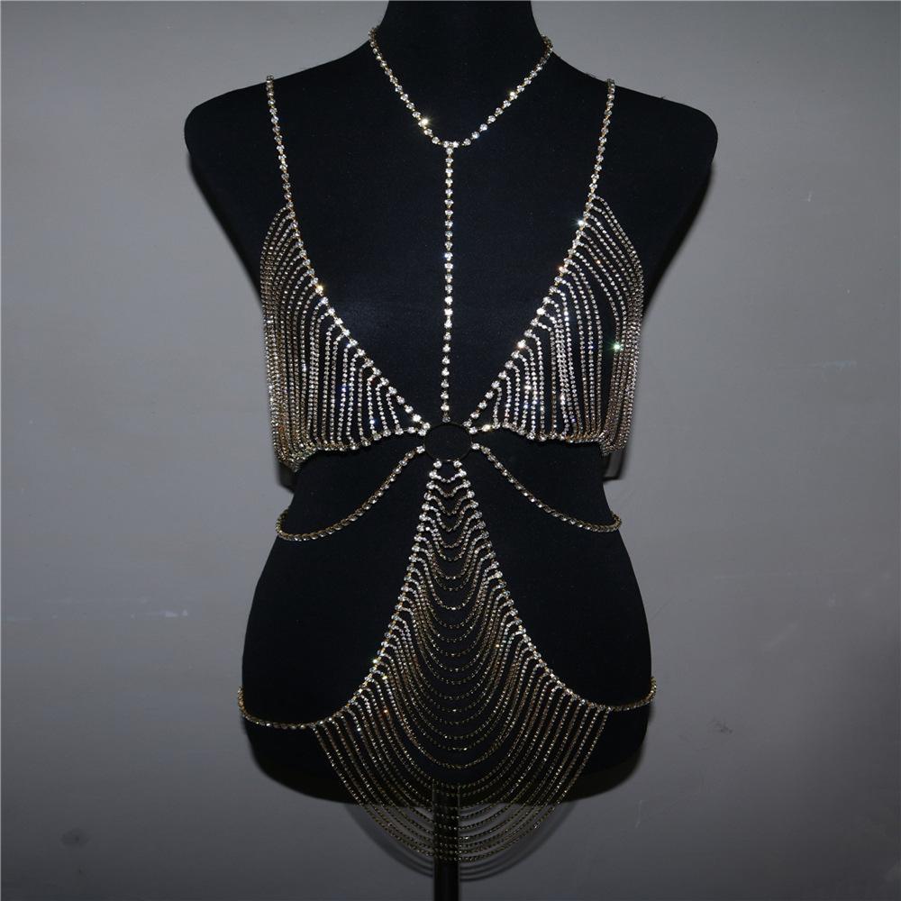 Popular Rhinestone Fringed Dress Exaggerated Rhinestone Body Chain Luxury Bra Underwear Integrated Set Catwalk