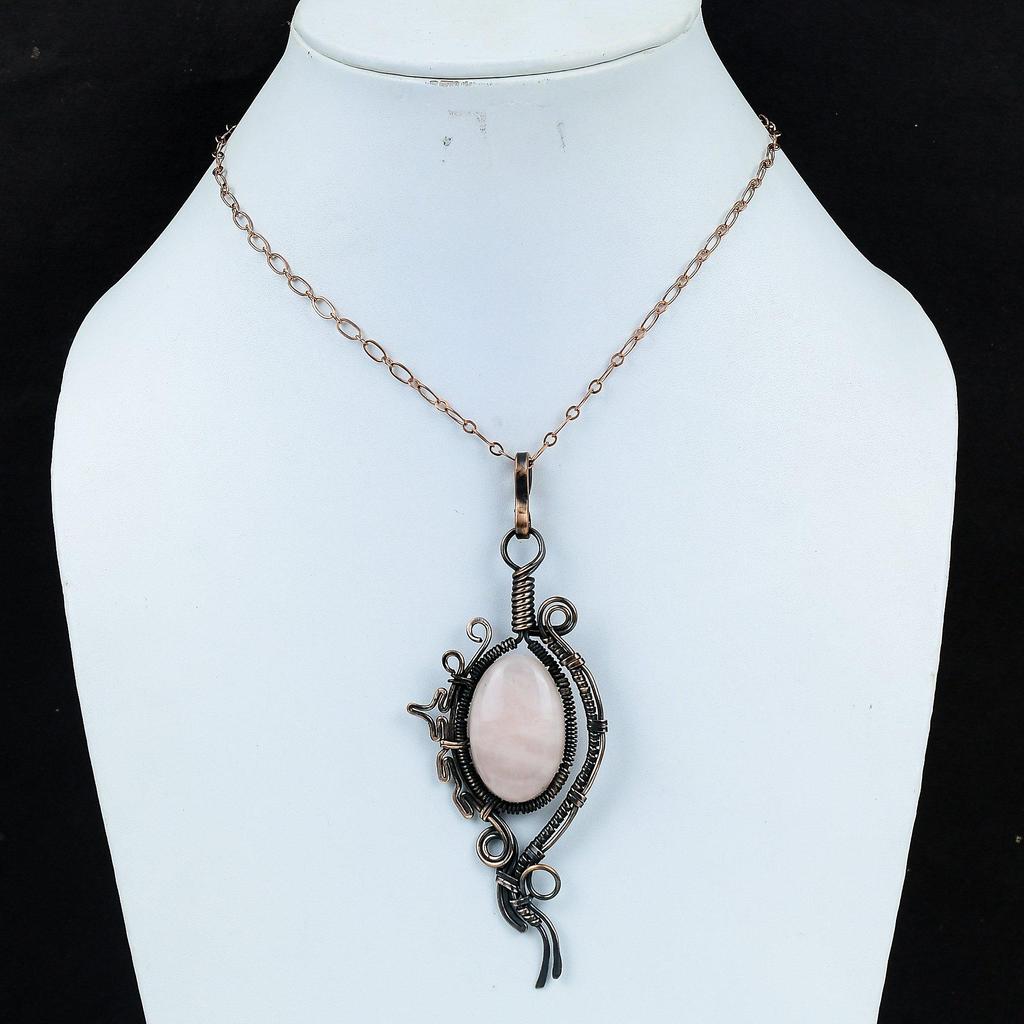 Dainty Rose Quartz Gemstone Handmade Pure Copper Wire Wrap Jewelry Pendant For Wedding Gift