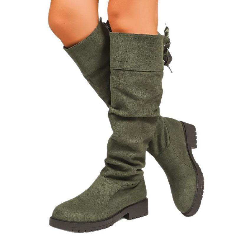 Back Lace-up Shoes, High Boots, Women's Thick Heels That Don't Reach The Knees, Long Boots, Slimming Boots