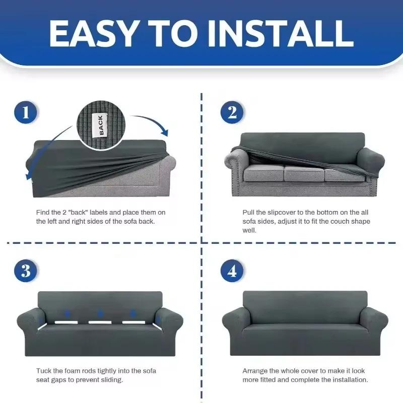 Autumn Winter Thickened Polar Fleece Elastic Sofa Cover All-inclusive Plaid Dust Slipcover Solid Color Full Cover Sofa Cover