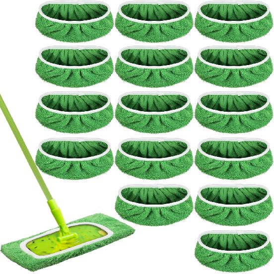 Nuogo 16 kusů opakovaně použitelných náplní na mokrý mop kompatibilních s mopy Swiffer Sweeper Nástroje pro domácí úklid pro mokré a suché použití(Zelená)