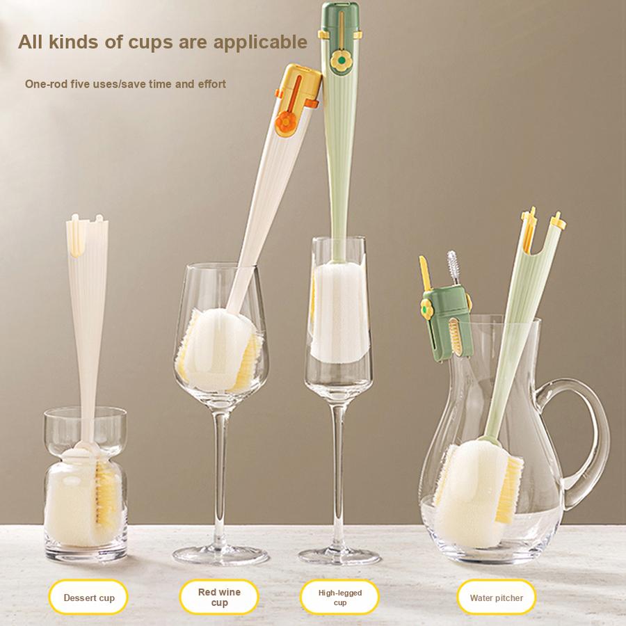 Cup Brush Water Bottle Cleaning Tool Long Handle Multi-Functional 5-in-1 Insulated Cup Lid Brush for Baby Bottle Cleaning Brush