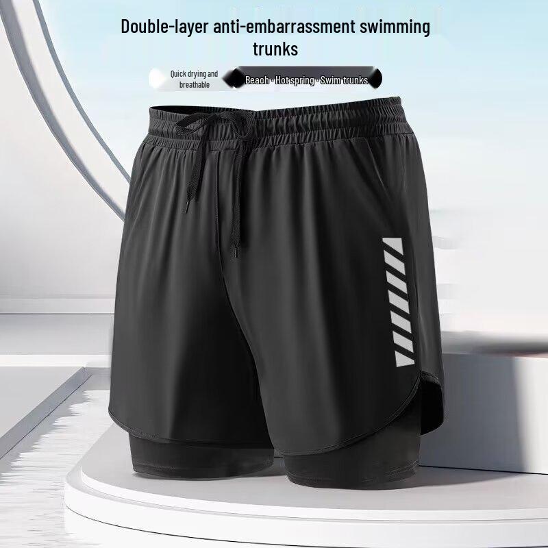 

Men s Quick-Dry Anti-Exposure 2-in-1 Sports Shorts: Breathable, Loose, for Running, Basketball, Fitness, and Swimming. 4XL темно-сірий