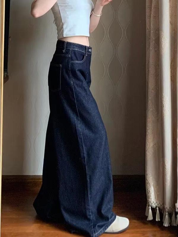 Chic Autumn/Winter Wide-Leg Jeans - European & American Style, High-Street, Slimming, Straight-Leg, Floor-Length Women's Pants.