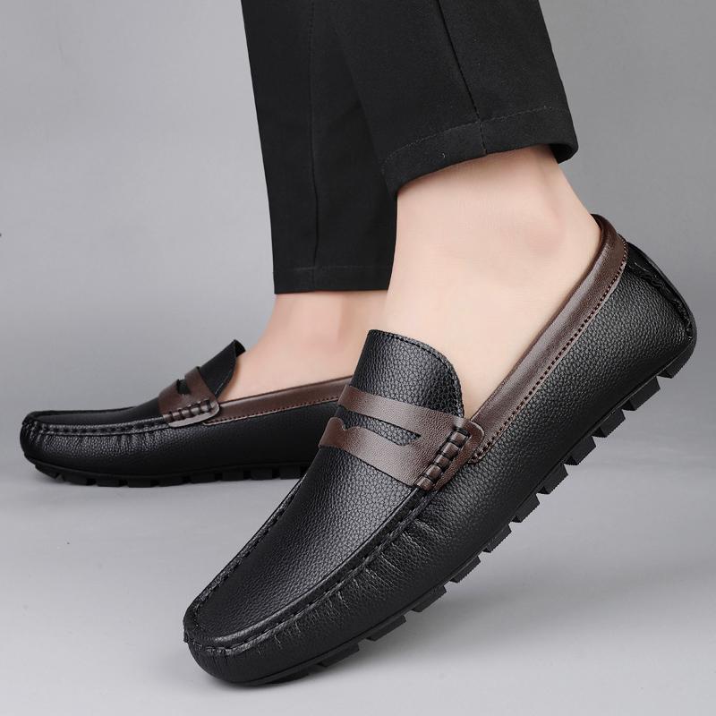 Fashion Brand Men Handmade Leather Non-slip Casual Driving Flats Slip-on Shoes Comfy Moccasins Gentleman Business Office  Loafers Shoes
