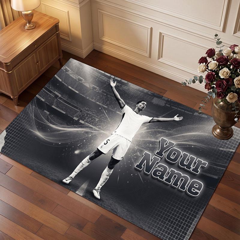 Jude Bellingham Custom Crystal Velvet Rug, Personalized Name Text Print, Football Logo Soft Non‑Slip Floor Mat Home Decor Gift