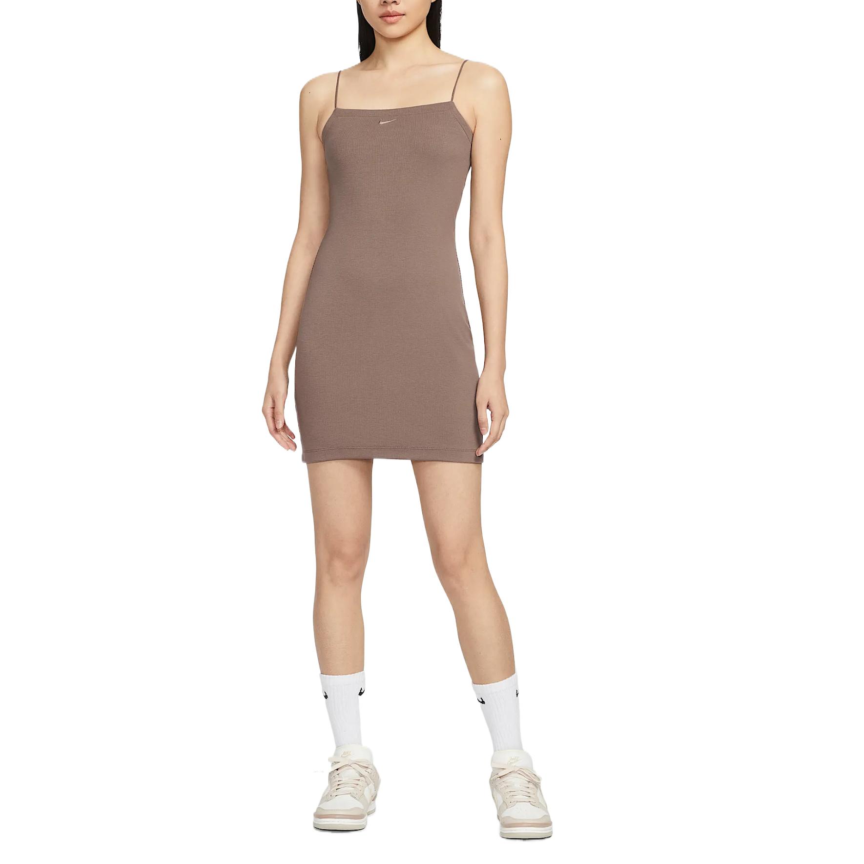 

Nike Sportswear Chillknit Comfortable Fashion Casual Solid Color Versatile Tank Dress Women dresses Mink-Brown FN4158-214 XS