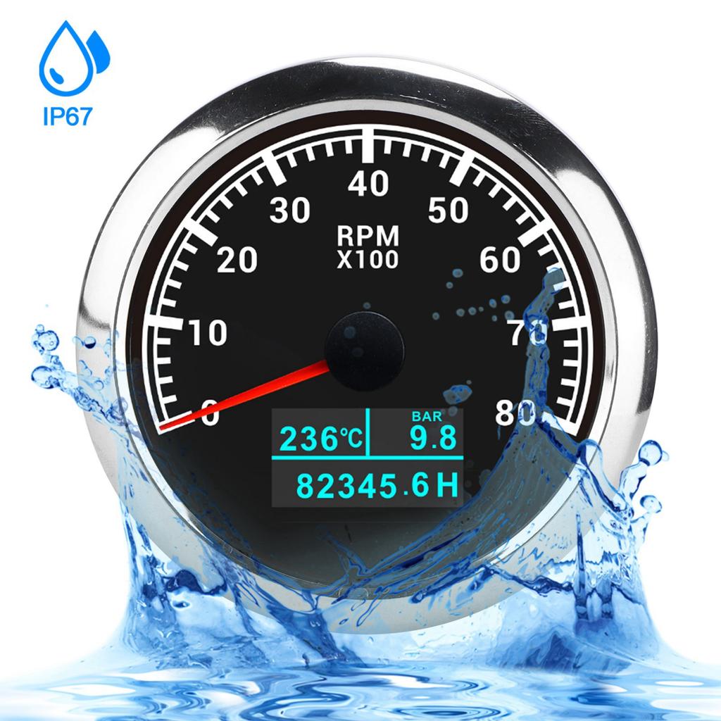 3 In 1 Tachometer Water Temperature Oil Pressure Cumulative Hour Display Pointer IP67 for Car Truck Ship