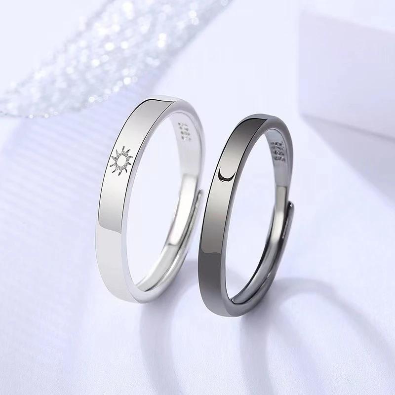 Classic Sun Moon Opening Couple Ring for Women Men Trendy Charm Black Star Ring Jewelry Wedding Anniversary Gifts