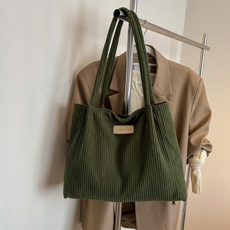 Large Capacity Corduroy Canvas Bag Schoolgirl Commuter Handbag Fashion Casual Shoulder Tote Bag