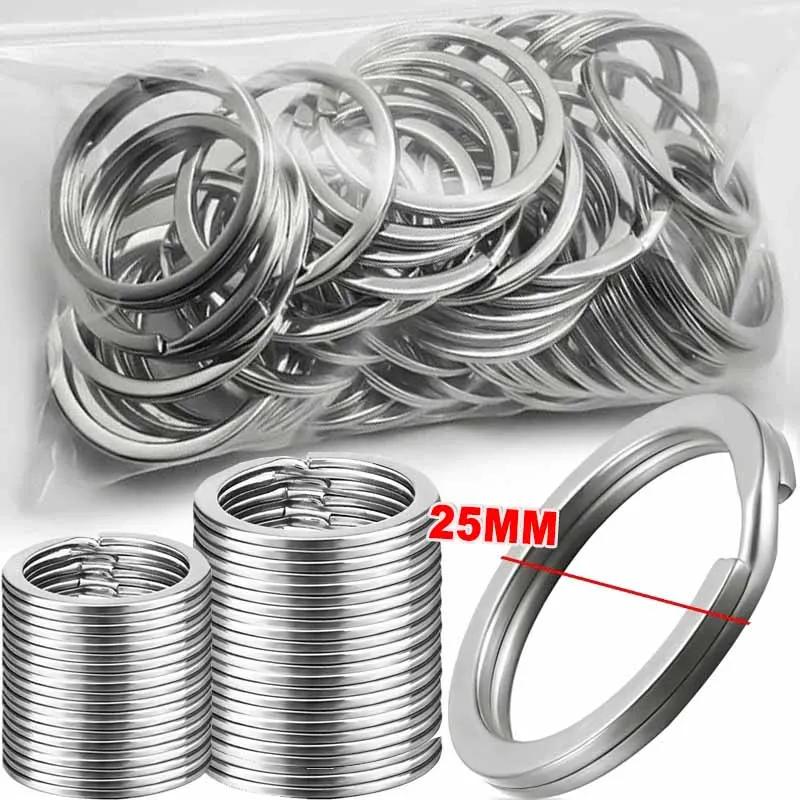 10/100pcs Stainless Steel Key Rings Polished Silver Round Flat Wire Split Key Ring For Jewellery Making Car Keyring DIY 25-35mm