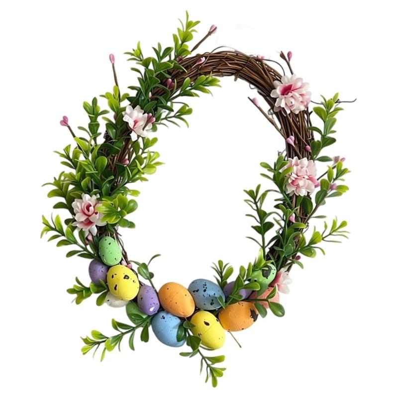 Durable Plastic Foam Easter Eggs Artificial Wreath for Spring Flower Decors Indoor Outdoors Use Fade Resistant Long Time