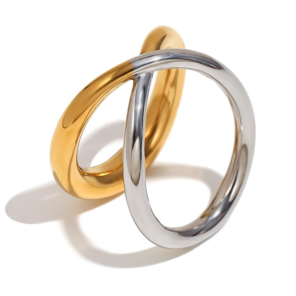 

MamacitaSlay Unique Stainless Steel Double Color Cross Ring Party Waterproof Jewelry 18K Gold Plated Ring High Quality Gift 6