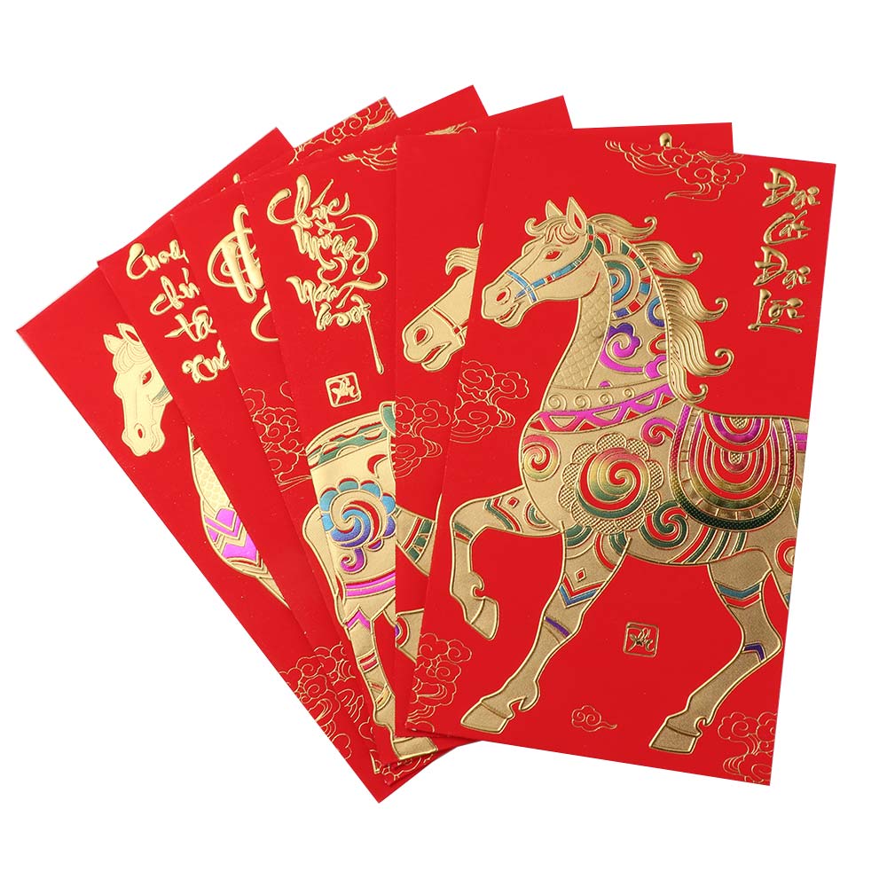 6pcs 2026 Horse Year Vietnamese Red Envelopes Traditional Chinese Style Lucky Money Envelopes Blessing Cartoon Red Packets