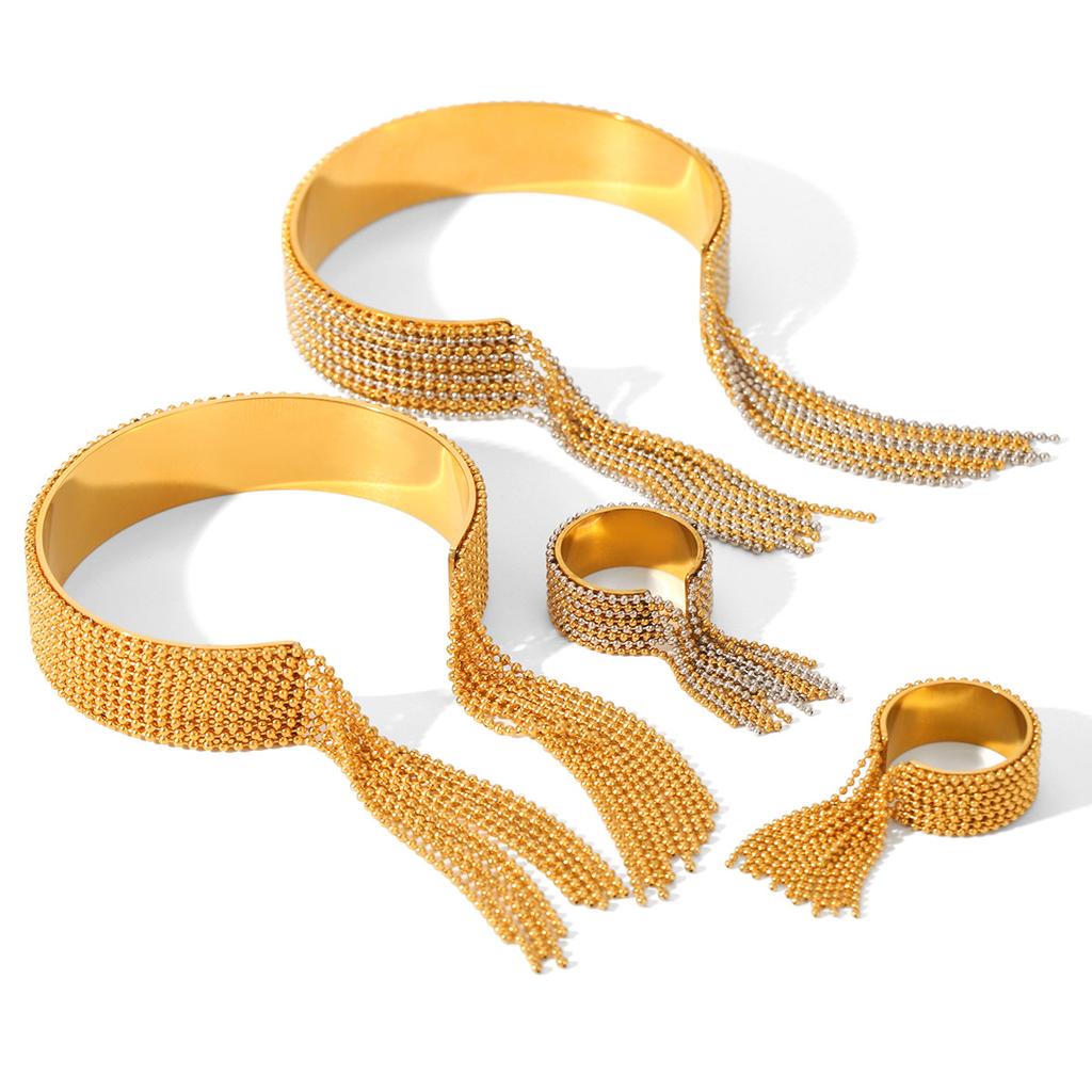 Stainless Steel Tassel Bangle Ring, Light Luxury High-end Ring, Color-block Titanium Steel Open Bangle
