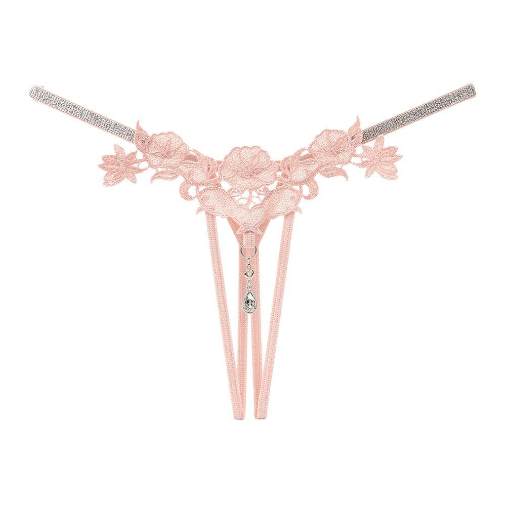 European and American Shiny Rhinestone Temptation Sexy Panties Women's Hot Hollow Embroidery Open File Free Sexy Thong