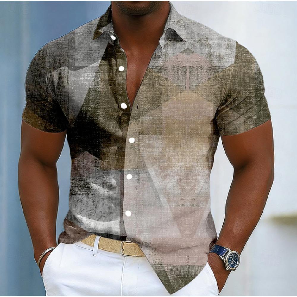 Men's Geometric Pattern  3D Print Shirt Button Up Shirt Casual Shirt Summer Shirt Short Sleeve Daily Vacation Clothing